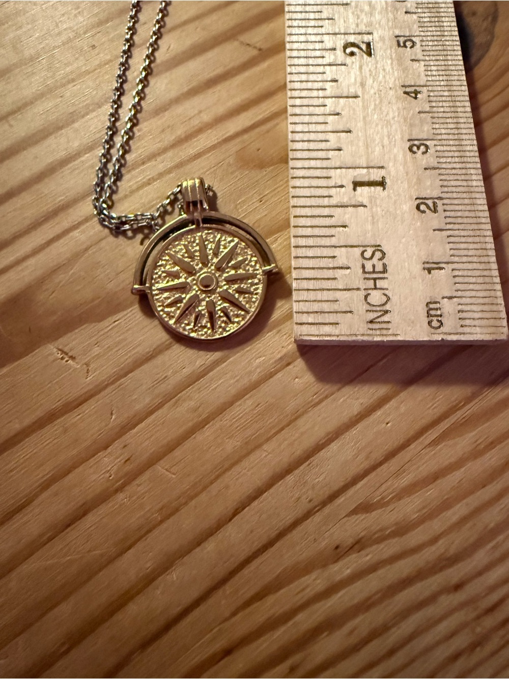 Gold Compass Pendant Necklace - Textured Medallion